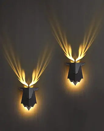 Fuloon Antler Night Light with Remote Control, Adjustable Deer Wall Lamp Battery Operated and Removable Charging for Bedroom, Living Room, Hallway Black 2 Pcs
