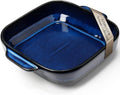 8x8 Baking Pan Ceramic Square Baking Dish with Handle for Brownie 48oz Blue