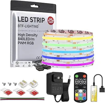 BTF-LIGHTING 16.4FT RGB Color Changing UL Listed DC24V COB LED Strip Kit