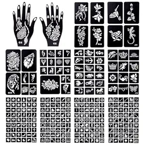 Koogel 281PCS Semi Permanent Tattoo, 12 Sheets Henna Women Tattoo Stencil Temporary Stickers for Face Paint Body Art