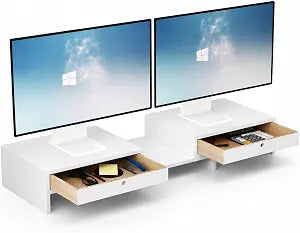 LAPTAIN Monitor Stand Riser, Adjustable Monitor Stand, 2 Drawers, White