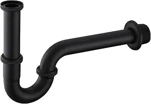 Brass P Trap, 1 1/4 Bathroom Basin Sink Waste Trap Drain Kit with Flange and Slip Joint Extension Tube Drain Tailpiece, Adjustable Height, Matte Black