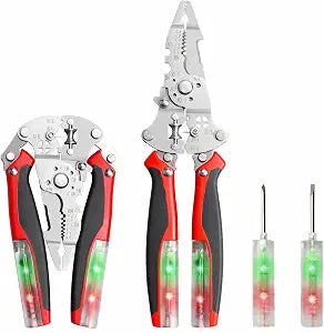 16-in-1 Foldable Wire Stripper, Electrical Multitool with 12-250V Voltage Tester, Crimper, Screw Cutter & Non-Slip Grip, Stainless Steel Voltage Test Pliers for Home Wiring, DIY & Repairs