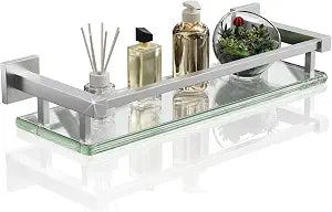 Alise Glass Shelf for Bathroom 16 Inch, Brushed Nickel Floating Glass Shelf