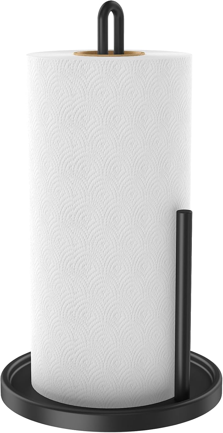 Countertop Paper Towel Holder Standing Weighted Base Stainless Steel, Black