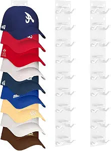 Hat Organizer for Baseball Caps (2-Pack), Strong Adhesive Hat Rack for Wall, Multi-layer Hat Hooks Storage for 18 Hats, Hat Holder Hanger for Door, Bedroom, Closet - White