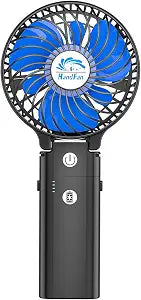 HandFan 5200mAh Portable Handheld Fan Rechargeable - 3 Speeds Foldable Personal Cooling, 2-IN-1 Hand Held Fan Battery Operated, 20H Runtime for Disney/Travel/Summer/Concerts/Women (Black&Blue)