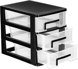 SEWACC 3 Layer Plastic Drawers, Desktop Organizer with Transparent Drawers