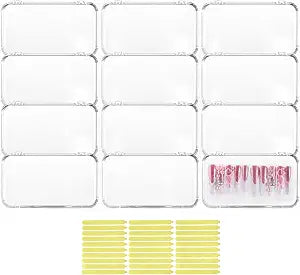 12Pcs Press On Nail Cases Large, 5.12.95 False Nail Packaging Cases with 30Pcs Adhesive Double Sided Tape, Plastic Clear Box for Fake Nails Storage