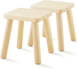 Beright Wooden Step Stools for Kids, Children's Stool fit with Sensory Table, Sturdy Sitting Stool with Assembled Four-Legged, for Children, Toddler, Square, 2 Pack