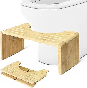 Bamboo Toilet Stool for Adults  Adjustable 7" & 9" Height, Foldable Squat Stool with Non-Slip Base, 400lb Capacity  Posture Corrector for Constipation Relief & Better Digestion(Standard)