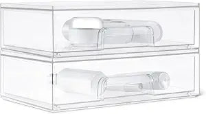Amazon Basics Stackable Plastic Storage Makeup Organizer Drawers, Clear, 12.1" x 7.6" x 3.5", 2 Pack