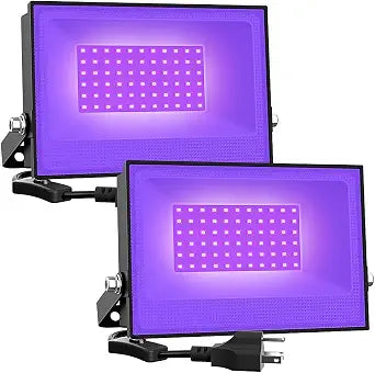 Onforu 2 Pack 38W LED Black Lights, Blacklight Flood Light with Plug, IP66 Waterproof, for Halloween Party, Glow in The Dark, Stage Lighting, Aquarium, Body Paint, Fluorescent Poster, Neon Glow,Black