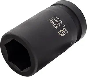 SUNEX TOOLS 533MD, 1 Inch Drive, 33mm Deep Impact Socket, Cr-Mo Steel, Radius Corner Design, Chamfered Opening, Dual Size Markings