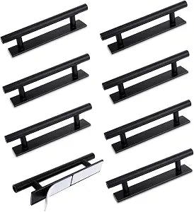 Larrel 8 Pack Adhesive Cabinet Handles, Self-Stick Push Pull Helper Black ABS Material Wardrobe Handle No Drill Instant Cabinet Drawer Furniture Handles (Black)