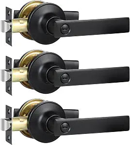 RAZCC Privacy Door Handles, 3 Pack Matte Black Door Lever, Bed and Bath Door Locksets Heavy Duty Keyless Interior Handles, Reversible for Left Right Handed Doors