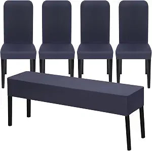 5 Pcs Dining Chair Covers with Bench Cover, Stretch Slipcovers, Grey