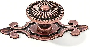 khtumeware 4 Pack Antique Copper Cabinet knobs Solid Heavy-Duty Mushroom Drawer Knobs with Backplate Door Drawer Handles for Dresser Drawers Bi-Fold Door Knob