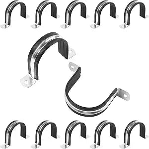 2 Inch Reinforced Rigid Pipe Strap, 2 Holes U Bracket Cable Clamp Hanger, Rubber Cushioned Insulated Clamp, Conduits Strap Clamps for Pipe Fixing on Various Surfaces, 10 PCS(50 mm)