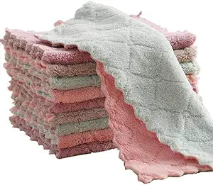 QURIPE 10-Pack Microfiber Cleaning Cloth Dish Towels, Double-Sided Dish Drying TowelsReusable Household Cleaning Cloths for House Furniture Table Kitchen Dish Window Glasses