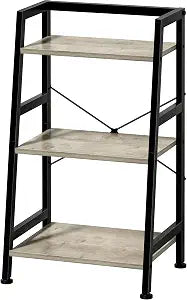 3-Tier Bookshelf, Ladder Shelf, Stand up Shelves, Industrial Bookcase with Steel Frame, Metal Small Bookcase, for Living Room, Home Office, Kitchen, Bedroom, Industrial StyleGreige & Black