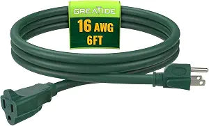 Indoor Outdoor Extension Cord 6 FT, 16/3 SJTW Weatherproof Green Electrical Cords, 13 AMP Heavy Duty 3 Prong Power Cable Great for Garden, Landscaping & Holiday Decorations