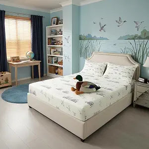 Wild Duck Fitted Sheet Twin Size,Sketch Beige Grey Duck Animals Bedding Set for Kids Boys Men Adult Room Decor,Hunt and Lake House Theme Bed Sheet Rustic Farmhouse Deep Pocket Sheet,1 Pillowcase
