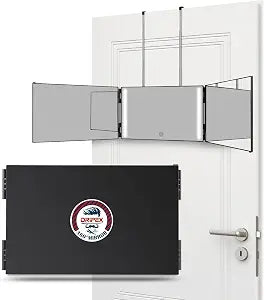 Dripex 3 Way Mirror with Led Lights for Men or Women, 360 Trifold Self Haircut Mirror with Height Adjustable Hooks, for Makeup, Styling, Shaving, Braiding, Dye Hair (Black with Led)