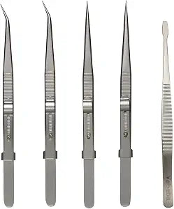 Tweezers, 5Pcs Precision Tweezers Set - Anti - Static Stainless Steel Tweezers for Electronics, Jewelry Making, Medical and Laboratory Work, Craft, Model Building, Soldering, Watch, Car Repair, Etc