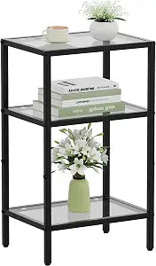 Glass Side Table, Tempered Glass End Table, 3-Tier Nightstands with Open Shelves, Small Coffee Table with Modern Style, Accent Table Small Table Sofa Table for Living Room, Bedroom, Black