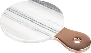 Creative Home Natural Marble Cheese Serving Paddle Board Charcuterie Board Party Serving Platter with Stainless Steel Copper Trim Handle for Kitchen Dining Room, 12.2" x 8" x 0.5" H, Grey (Off-White)