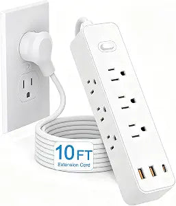 10FT Power Strip Surge Protector, 12-in-1 Power Bar with Multiple Outlets, 9 Outlet 3 USB Ports, Flat Plug Power Strip Surge Protector, Multi Outlet Wall Plug for Travel, College, Dorm Room Essentials