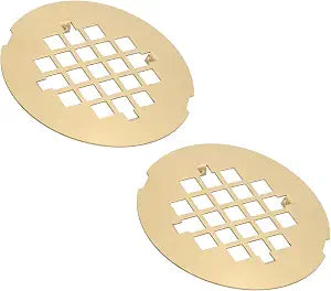 PATIKIL Shower Drain Cover 4-1/4" OD, 2 Pcs 304 Stainless Steel Round Snap-in Shower Drain Strainer Grid Replacement Cover for Bathroom Floor Lawns Landscaped Walkways Patios, Gold
