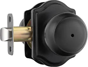 Goldenwarm Matte Black Door Knobs Interior, Privacy Door Knob for Bedroom & Bathroom, Black Interior Door Knobs with Arched Plate 1 Pack