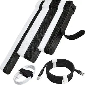 70pcs Cable Ties Reusable Black and White Wire Ties Cable Management Cord Ties Reusable for Electronics Hook and Loop Cable Ties for Computer 4 6 8 Inch