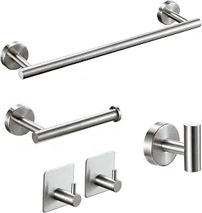 Brushed Bathroom Hardware Set, 5 Pieces Bathroom Accessories Set,Stainless Steel 16 Inch Bath Towel Bar Set Wall Mounted,Robe Towel Hooks, Toilet Paper Holder,Towel Racks for Bathroom SP-60008-2