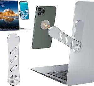 DK177 Magnetic Phone Holder, Laptop or Desktop Monitor Side Mount Phone Holder, Slim Portable Foldable Computer Expansion Bracket Compatible with All Phone, Silver