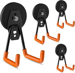 ENUODA Strong Magnetic Hooks Heavy Duty 4 Pack Magnet Garage Hook Heavy Duty Rare Earth Magnets Utility Storage Hooks for Hanging Ladder, Power Tool, Toolbox, Shovel, Broom, Extension Cord