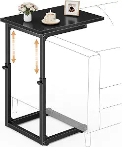 Vagusicc C-Shaped End Table for Couch, 33" Tall C Table Adjustable Height Side Table, Couch Side Tables with Metal Frame Slide Under Sofa, Sofa Table TV Tray for Living Room, Bedroom, Bedside, Black