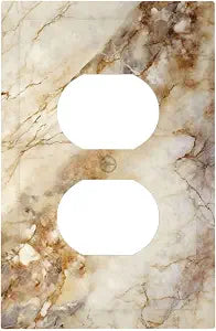 Brown And White Slab Marble Luxurious Printing Outlet Covers 1 Gang Duplex Light Switch Cover Decorative Switch Plates Electrical Receptacle Faceplate Wall Plate for Bathroom Kitchen Decor