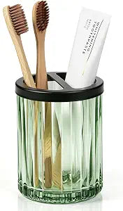 Amolliar Green Glass Toothbrush Holder, 2 Compartment Organizer Divider 8oz