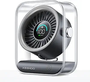 KIMMOO Rechargeable USB Desk Fan, Quiet Table Fan with Turbo Airflow, 100 Speeds, Digital Display, 90 Rotating, Small Battery Desktop Fans for Bedroom Home Office Travel, Black