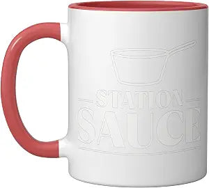 Saucier Sauce Station Brigade Chef Culinary Station Ceramic Mug, Red/White