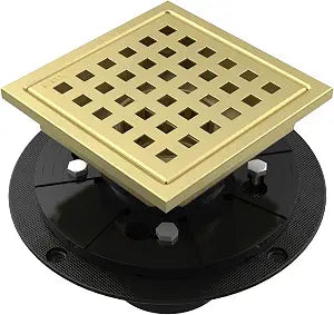 6 Inch Square Shower Drain SUS304 Stainless Steel Bathroom Floor Drain Strainer, Hair Catcher, Anti-Clog, Rust-Resistant, Fast Drainage (Brushed Gold)