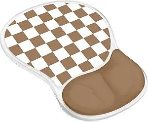 Mouse Pad with Gel Wrist Rest for Mouse Ergonomic Mouse Wrist Rest Non-Slip Silicone Cool Clear Checkered Mousepad with Wrist Support for Computer Gaming Laptop Home Office Desk Accessory Brown Plaid