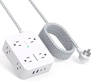 HANYCONY Surge Protector Power Strip, 10 Ft Braided Extension Cord, 1080J