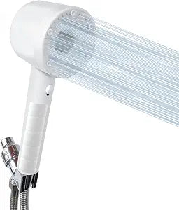 Handheld Shower Head with High-Pressure Filtration, 5-Setting with ON/OFF Switch, Stainless Steel Hose and Holder, for Bathroom and Hotel (Cream White)