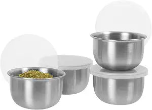 OGGI Set of 4 Stainless Pinch Bowls - 4 fl oz with Lids, Ideal Salt & Pepper Bowls, Mini Storage Bowls, White Lid