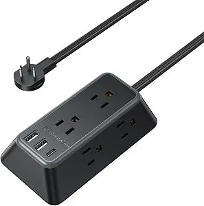 NTONPOWER 10FT Black Extension Cord, Power Strip with 6 Outlets & 3 USB Ports (1USB C), 3 Side Outlet Extender, Wall Mounted Extension Cord for Home Office Living Room