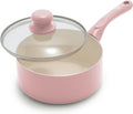 GreenLife 2QT Ceramic Nonstick Saucepan with Lid, Blush Pink